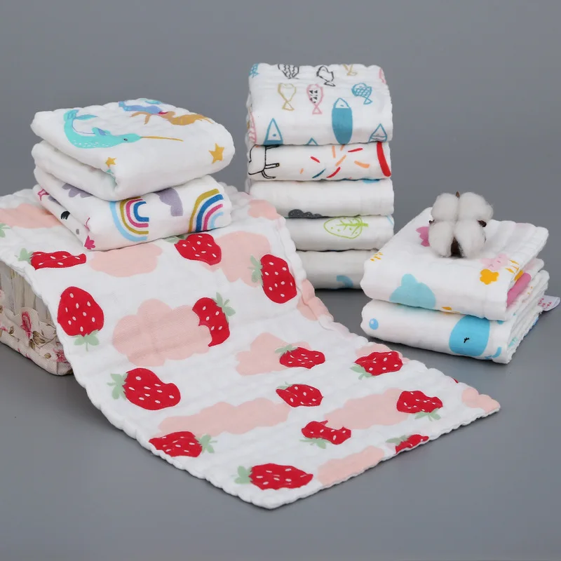 Muslin Cotton Baby 6 Layers Towel Handkerchief Colorful Kid Wipe Cloth Newborn Baby Face Towel Bibs Feeding Bath Towelf for Kids