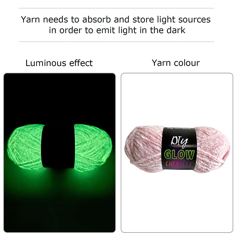 50g/Roll Chenille Luminous Hand Knitting Thread Glow In The Dark Novel Functional Yarn DIY For Carpet Sweater Hat   Coaster Toys 3