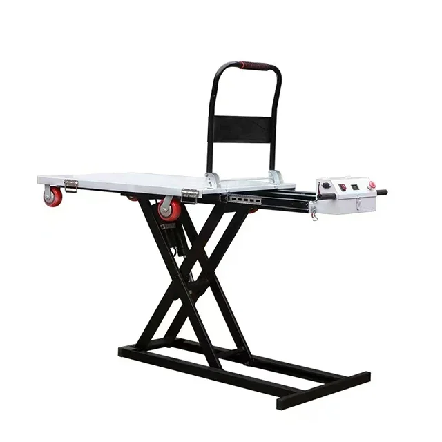 Portable electric powered self loading hand carts and trolleys flat lifting table hydraulic electric