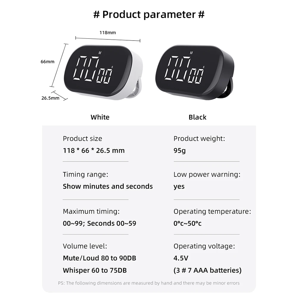 F3 Digital Kitchen Timer Magnetic Count Up/Down Function Clock with Stand and Large LED Sound Alarm Silent Kids fo Learning