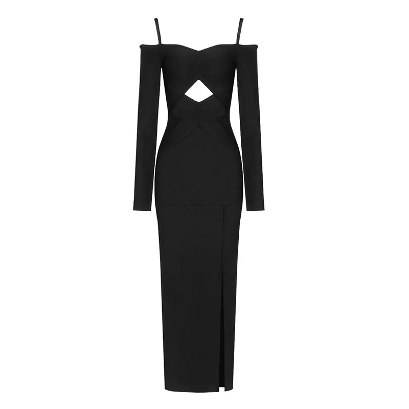 

Women Dress Elegant One-Shoulder Split Hem Irregular Long Sleeve Party Dress