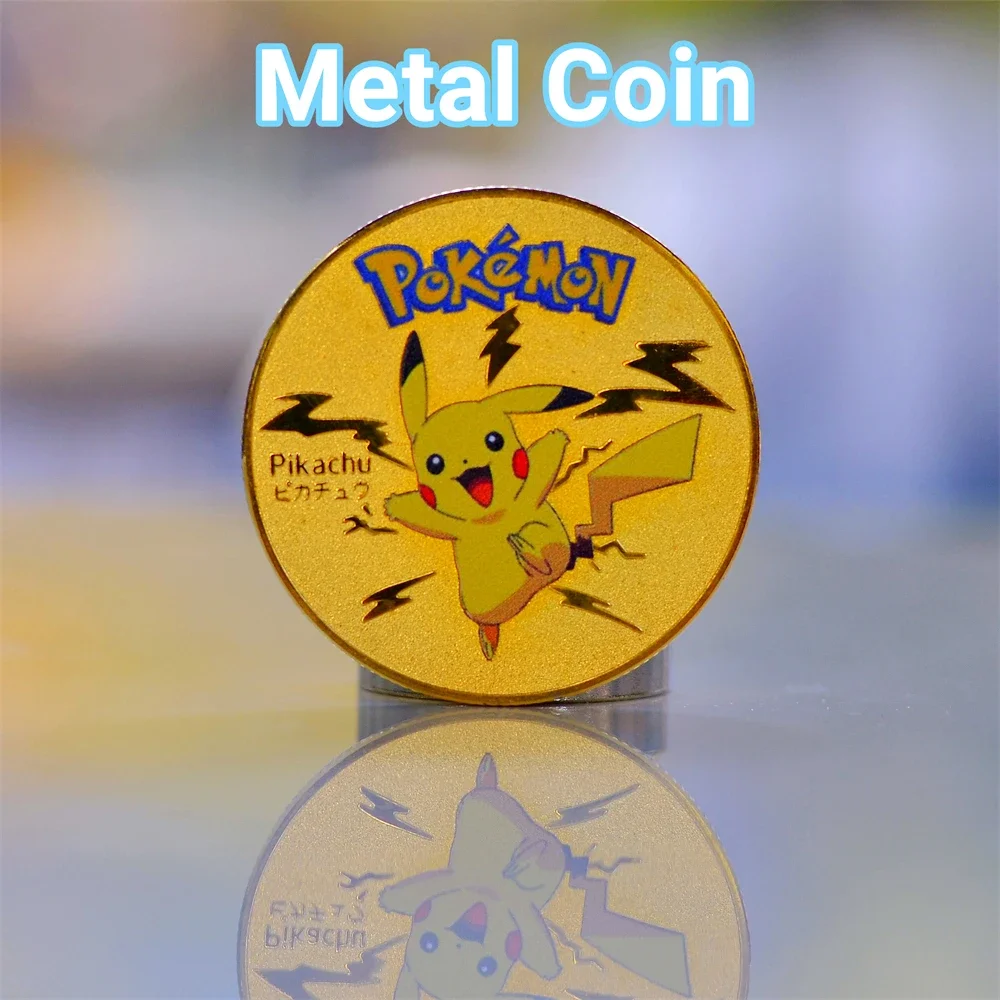 Pokemon Coine Metal Pokemon Coins Pikachu Vmax Anime Monete Commemorative Charizard Mewtwo Golden Round Iron Hard Cards Game Toys