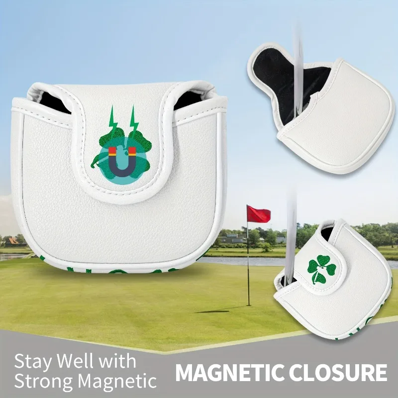 Clover Golf Putter Cover - Durable, Dustproof, Scratch-Resistant in White/Black