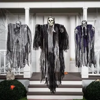 Hanging Halloween SkeletonGhosts Decorations Grim Reapers for Halloween Outdoor Halloween Sound Control Light Up Ghost