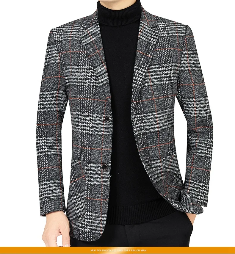 Men Casual Woolen Blazers Jackets Business Suits Coats Wool Blends Male Autumn Slim Fit Blazers Suits Coats Mens Clothing