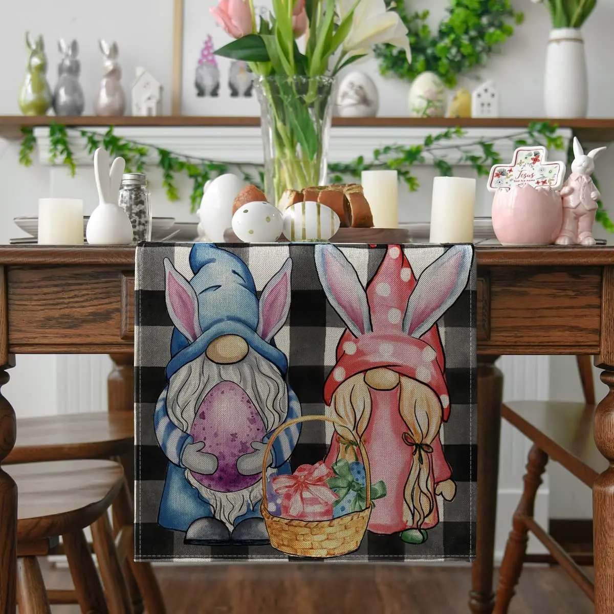 Lapin de Pâques en tissu à carreaux de buffle, décor de Pâques de
