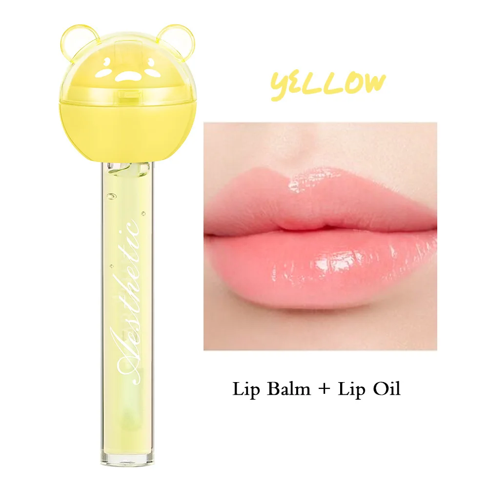 24Pcs 2 IN 1 Lip Balm Lip Oil Set Lollipop Fruit Flavored Transparent Natural Moisturizing Lip Gloss Girls Lips Care Bulk 5