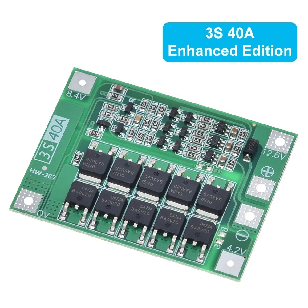 Enhanced Li-ion Battery Charger Protection Board with Balancing Function, 40A/60A for 11.1V to 16.8V Systems