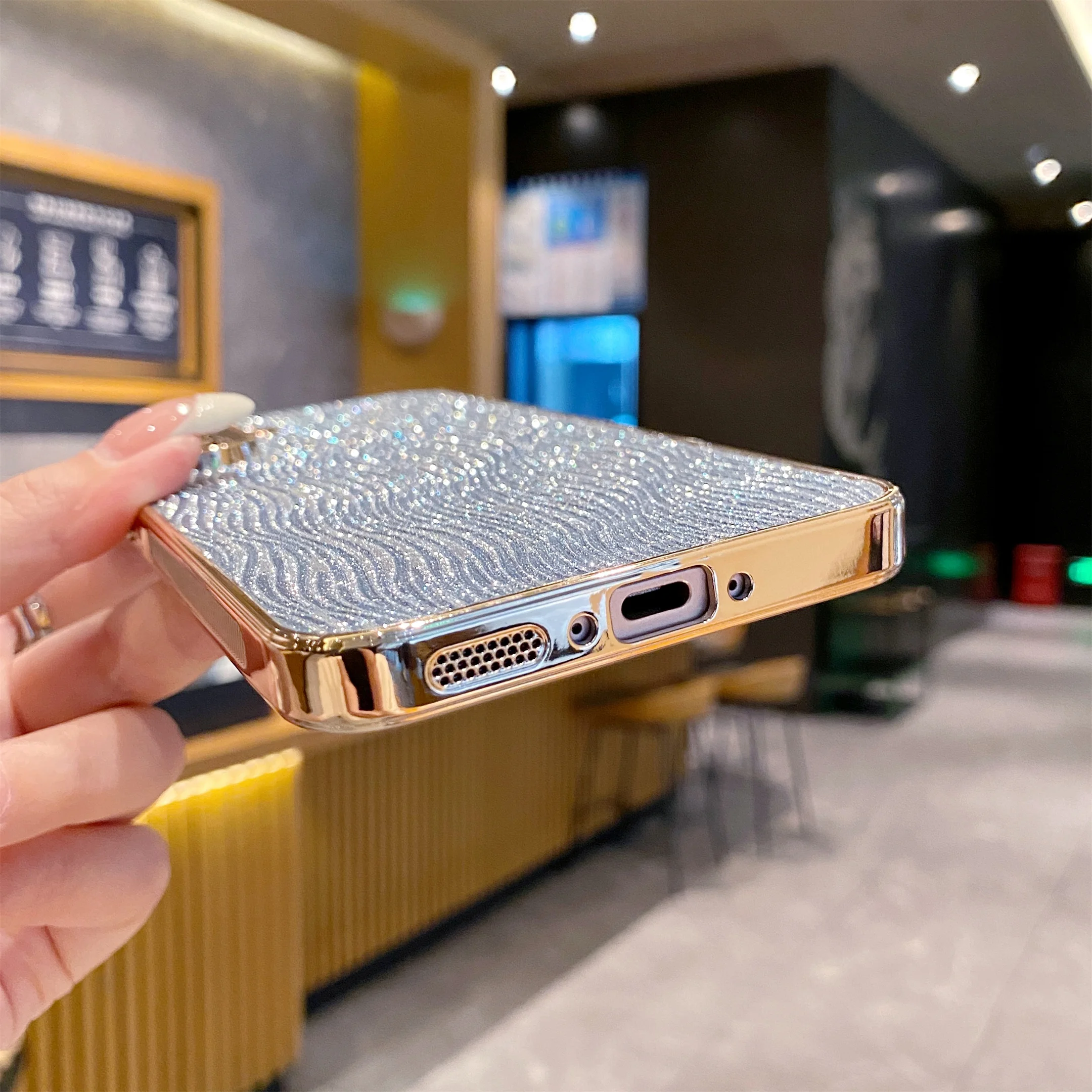 Luxury Gold Plating Matte Cover with 3D Wave Texture and Glitter Finish