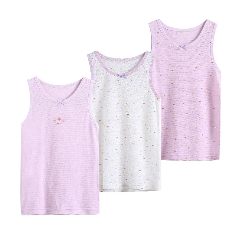 2023SummerGirlsVests3pcssetsKidsVestCottonGirlsMeshVest