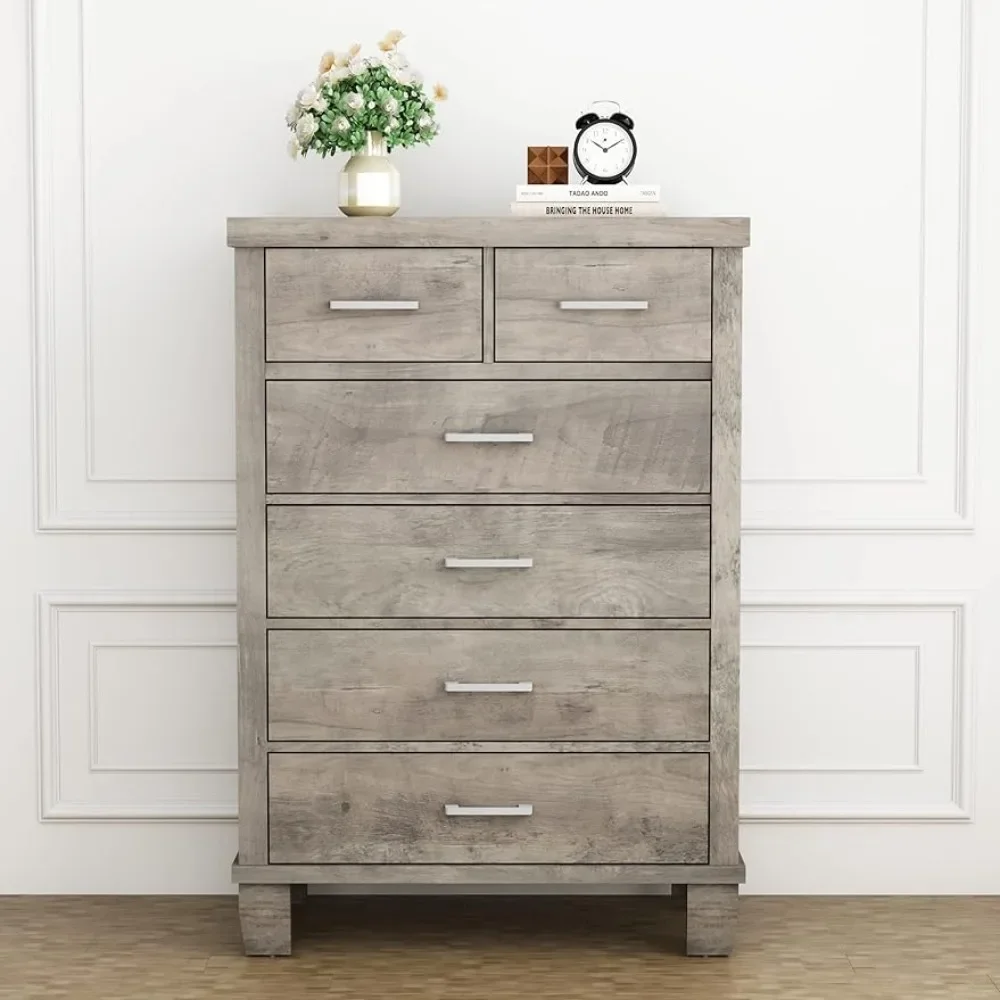 

Grey Chest of Drawers Closet Organizers and Storage Clothes 6 Drawer Dresser With Metal Handles Dresser for Bedroom Freight Free