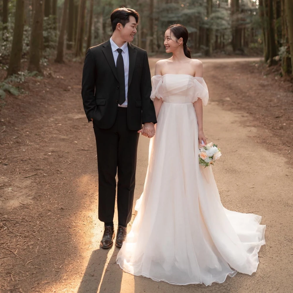 

SONDR Off Shoulder Vintage Custom Made Wedding Gown 웨딩드레스 Civil Organza Ivory Elegant Boho Brides Gowns Women Bridal Dresses