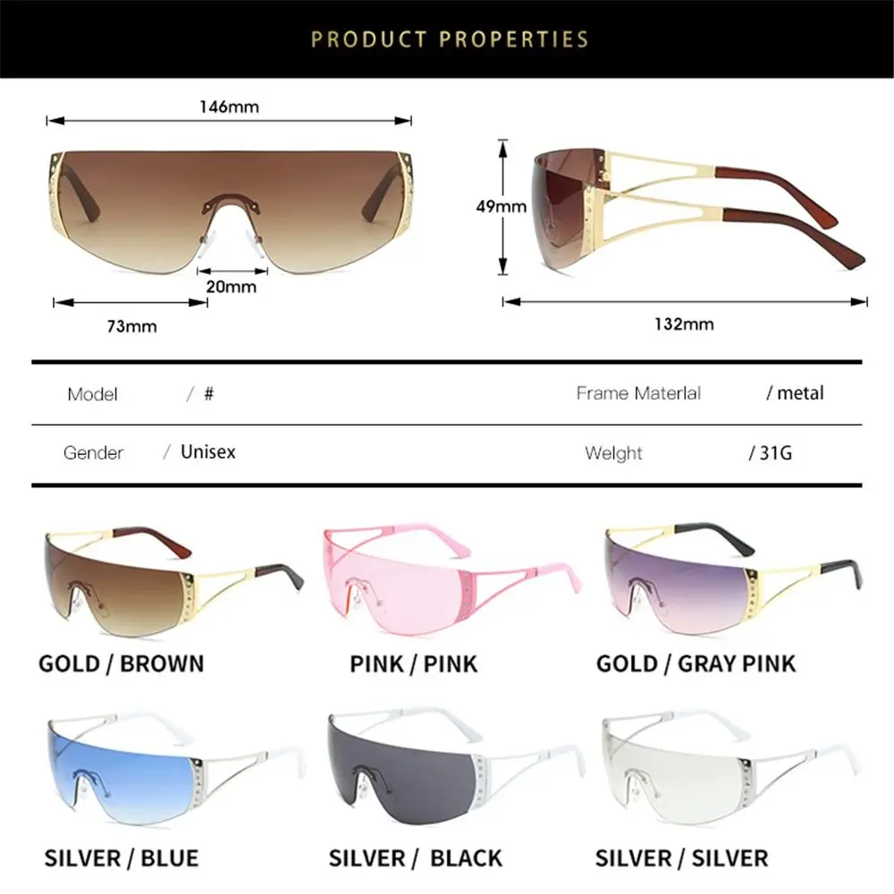  - 1pc Wrap Around Y2K Sunglasses for Women Men Flat Top Sunglasses Futuristic Frameless Gradient Lens Sun Glasses UV400 Eyewear