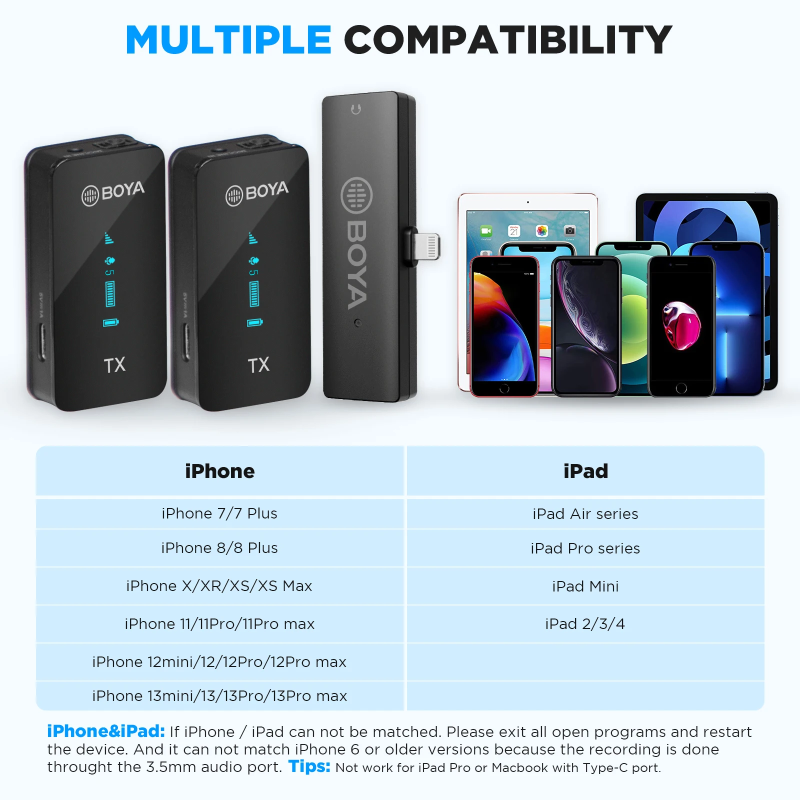 BOYA BY-XM6 S3 S4 무선 Lavalier Lapel 전문 마이크 오디오 시스템 iphone ipad iOS 장치 녹음 스트리밍