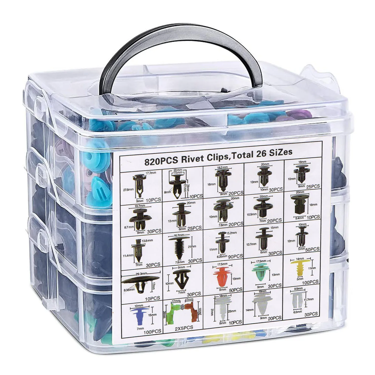 ערכת קליפסים לרכב 925 יחידות - 100 יחידות, ריווטים לבאמפר, מחזיקי מהירים, סוג דחיפה אוטומטי, קיט תיקון קליפסים לדלתות ולפאנלים