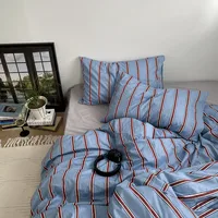 Linge de lit 100% coton housse de couette rayure Queen Size 40s housse de couette taie d'oreiller housses de literie mode Textile de maison fronde nordique 3