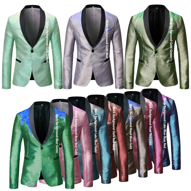 Autumn New Color Change Gold Blazer for Men,Male Singer Casual Performance Jackets,Slim Best Man Dress Shining Stage Dress