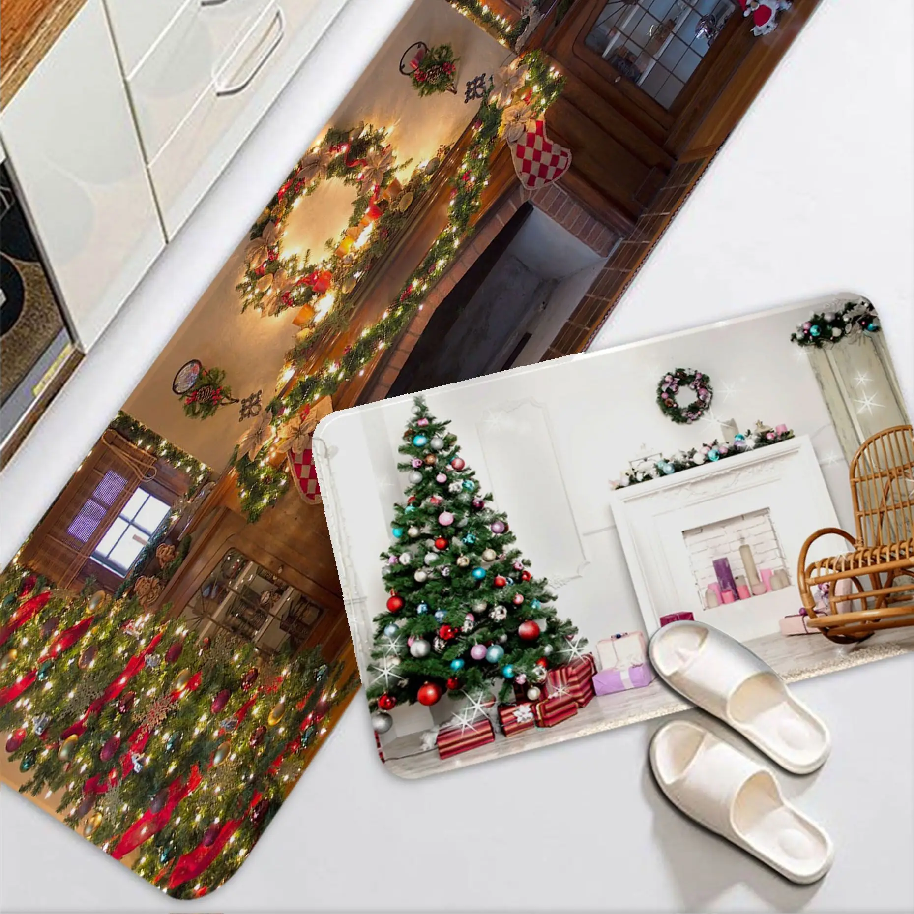 

Christmas Tree And Stove Bath Mat Rectangle Anti-slip Home Soft Badmat Front Door Indoor Outdoor Mat Doormat Area Rug