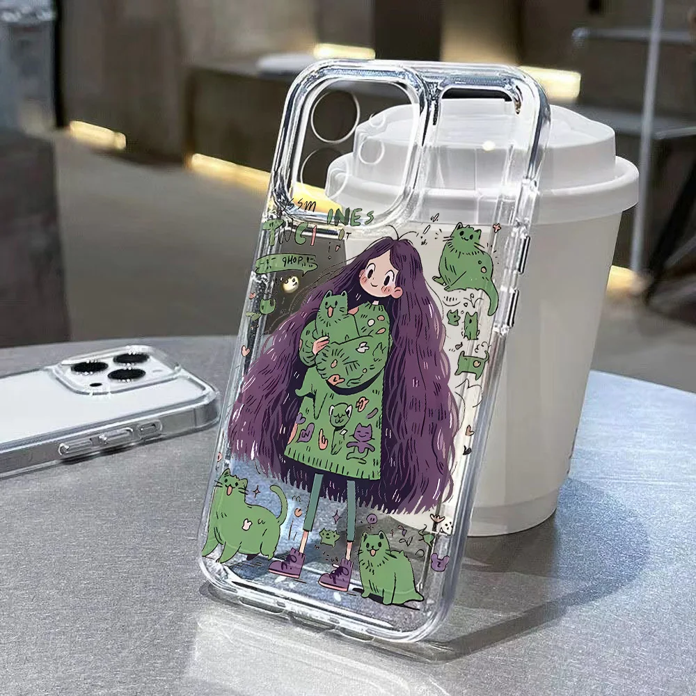 

Phone Case For iPhone 15 Cases Iphone 13 14 11 Pro Max 12 XR X Xs 7 8 Plus SE SE3 15promax Soft TPU Clear Cute Girl Cover Fundas