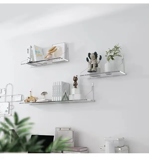 Wall Shelves Small Adhesive Floating Shelves Acrylic Hanging Shelves  Display Ledges with 2 Types of Installation - AliExpress