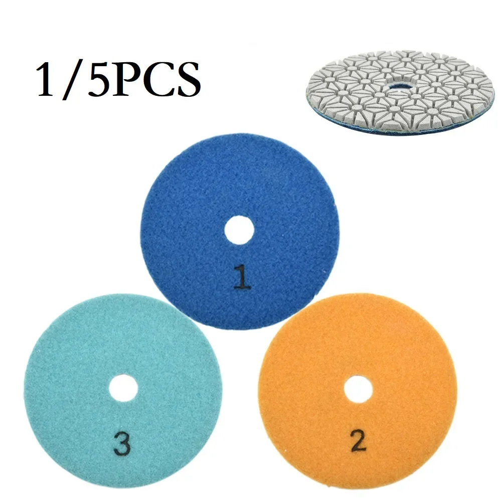 Versatile 4-Inch Dry/Wet Diamond Polishing Pad for Granite, Concrete, Stone, and Marble - 1/5 Piece Set