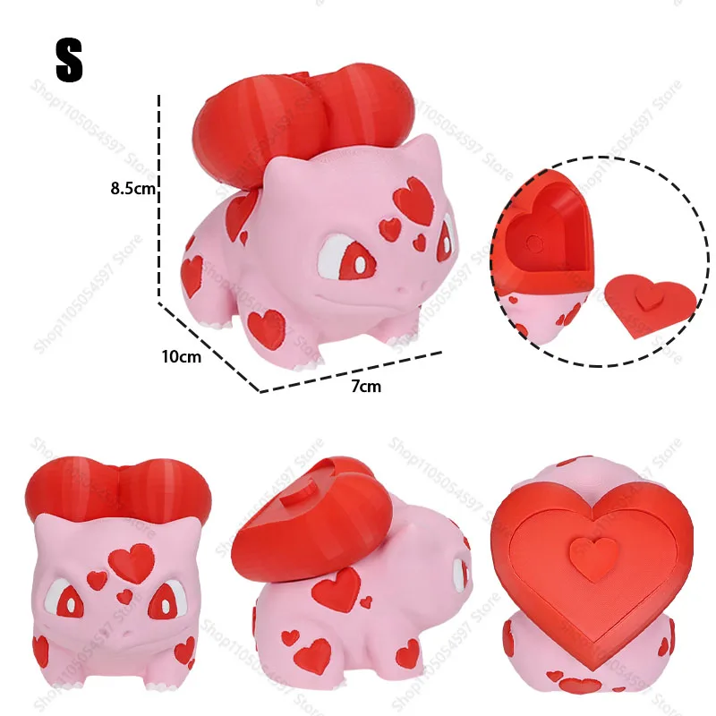 3D Printed Pokémon Bulbasaur Figures Cute Pink Love Heart Bulbasaur and Rose Bulbasaur Valentine's Day Christmas Decor Toy Gift