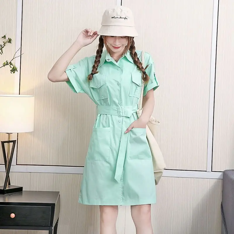 

Summer Women Dress Shirt Dress Evening Female Vintage Party Oversize Beach Woman Short Sleeve Dresses Casual Elegant belt Dres