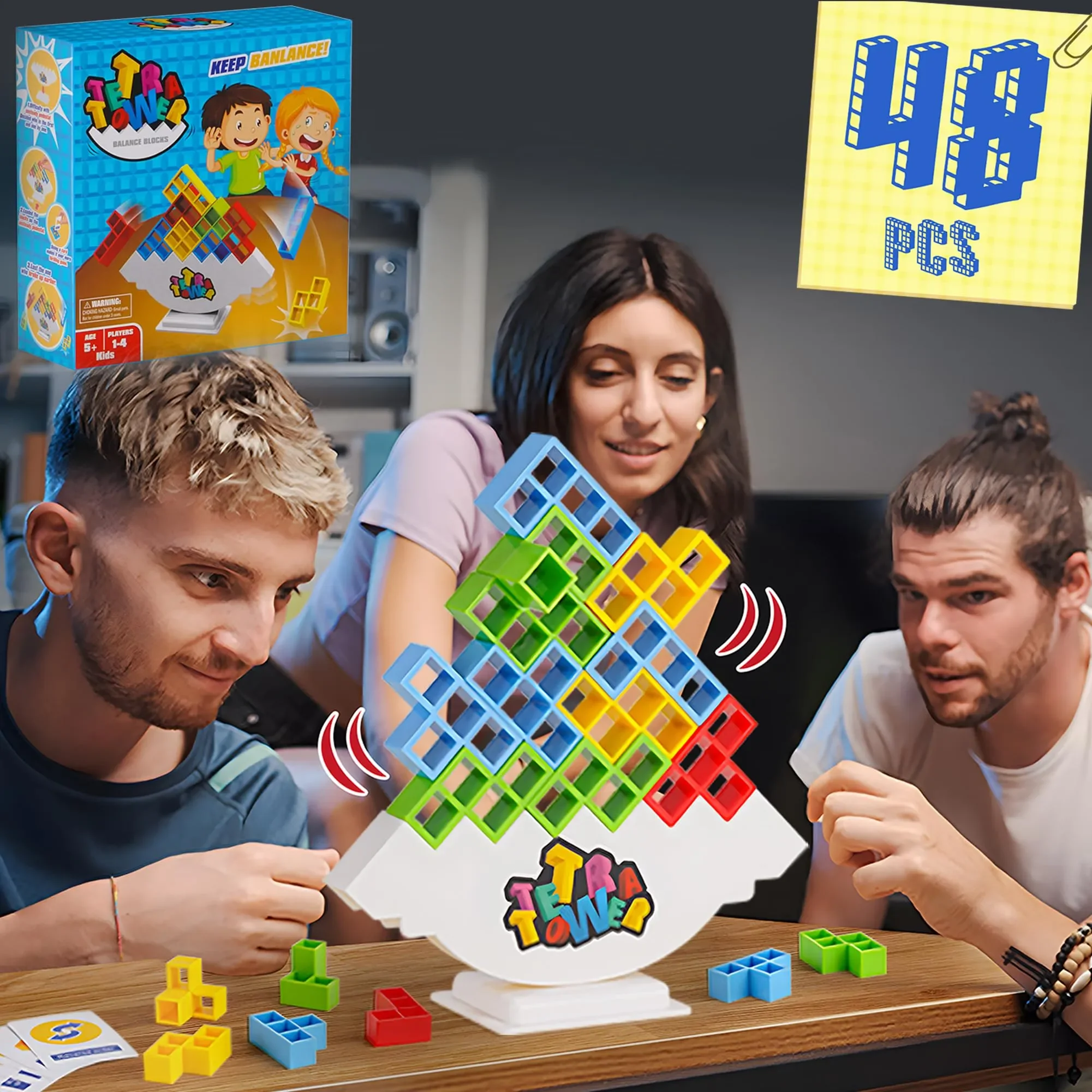 

48PCS Tetra Tower Fun Balance Stacking Building Blocks Board Game for Kids Adults Friends Team Dorm Family Game Night and Partie