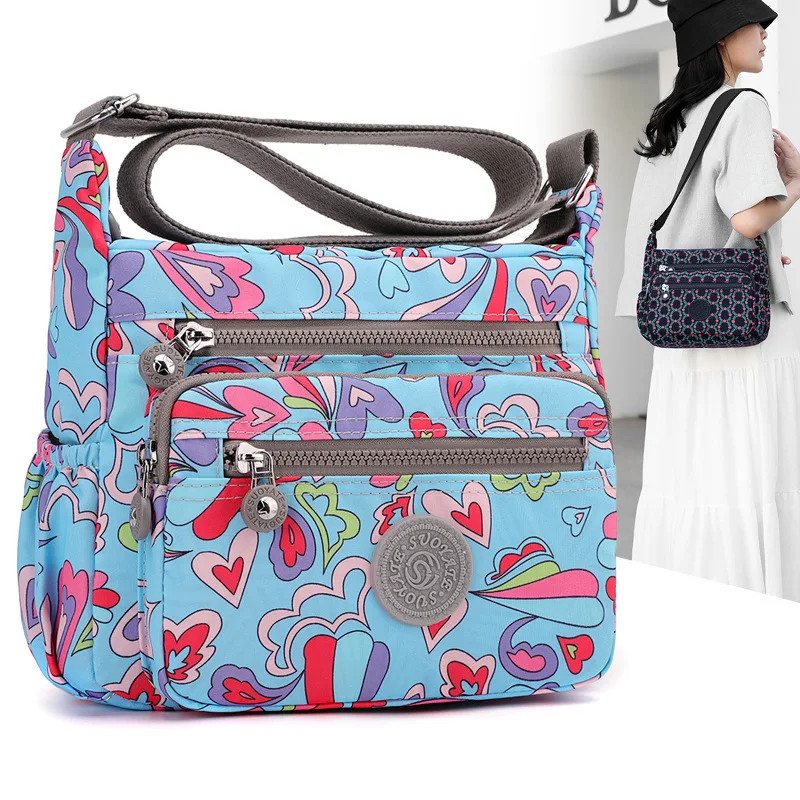 Multi Pocket Nylon Printing Shoulder Bags for Women Large Capacity Waterproof Zipper Messenger Handbags Women's Trendy Purses