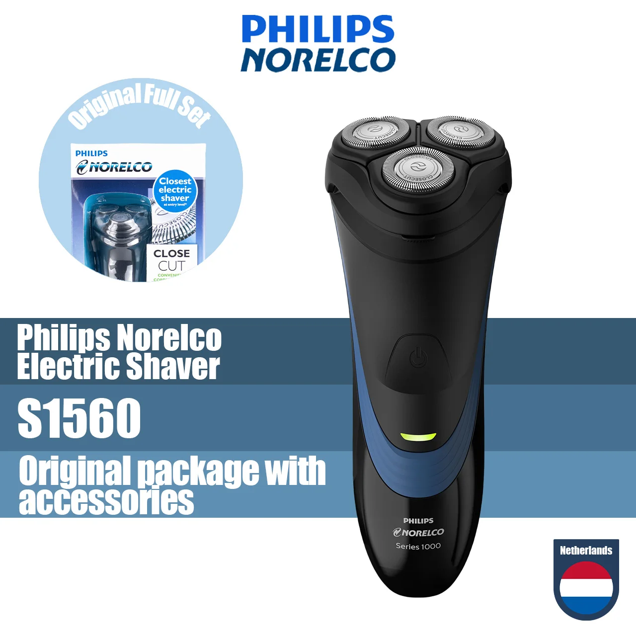 Philips Shaver 2100 S1560/81 - Rasoir électrique Rotatif Sans Fil Avec Tondeuse - 3 Têtes, Rechargeable, Pour Homme