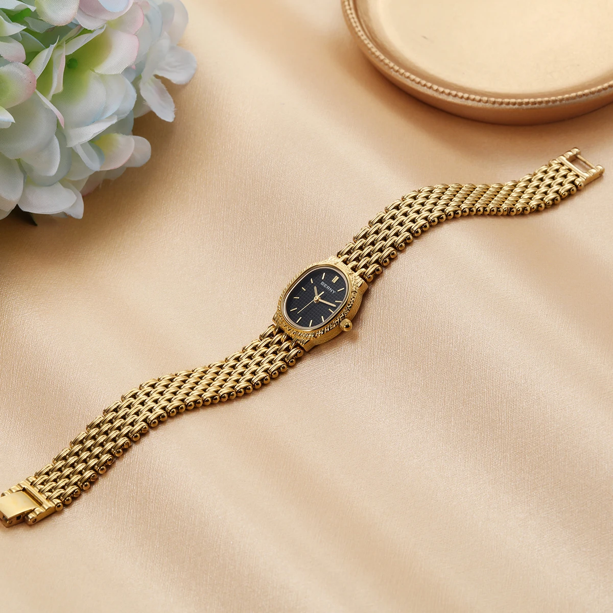 BERNY Women Watch Full Stainless Steel Small Dial Golden Ladies Quartz Women\'s Watches Elegant Casual Waterproof Wristwatch