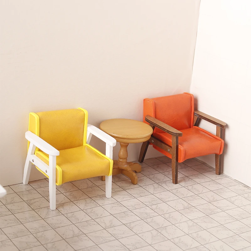 1:12 Dollhouse Miniature Sofa Leather Sofa Single/Double Chair Furniture Model Living Room Decor Toy Doll House Accessories