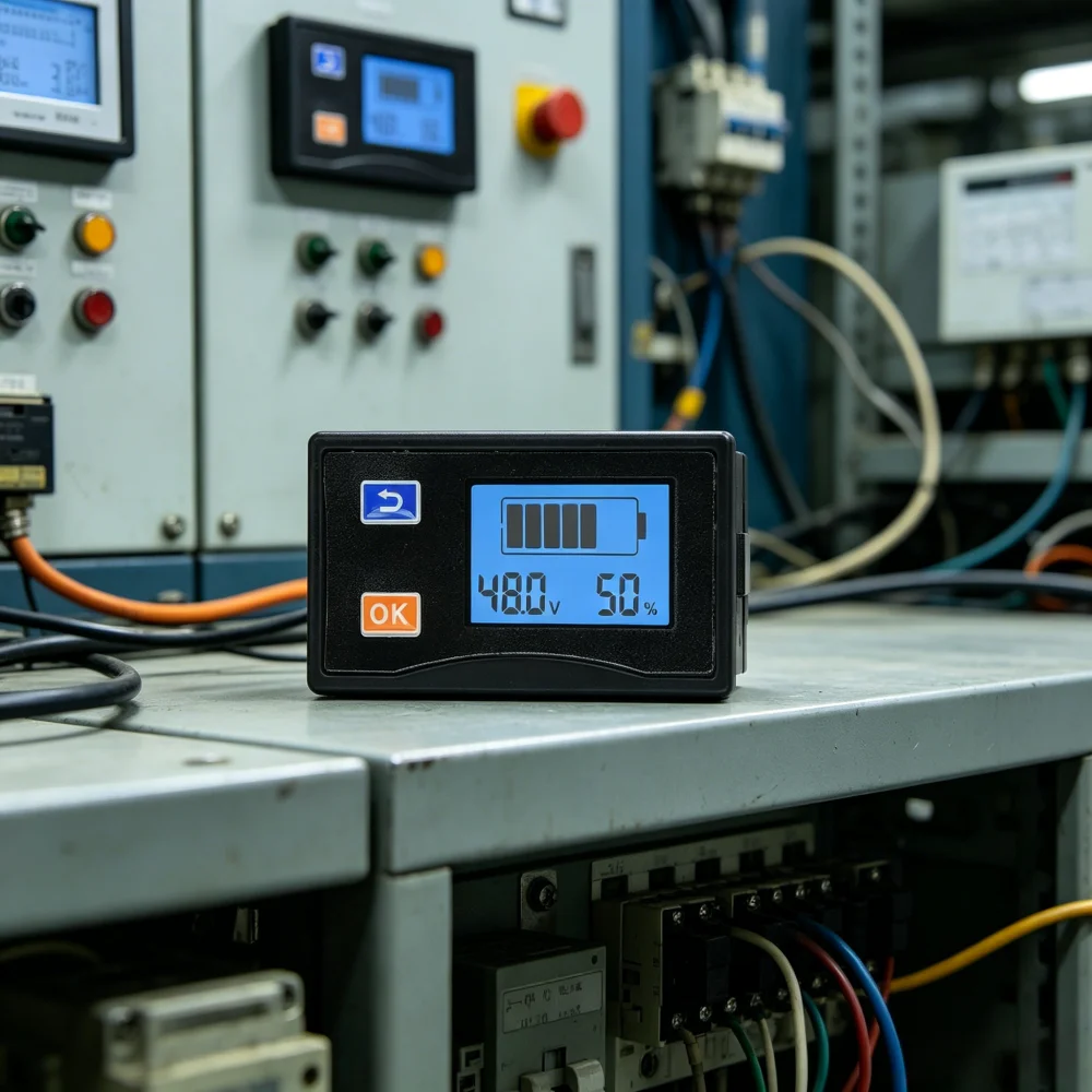 Indicatore di Tensione della Batteria con Display LCD, Ampio Range di Ingresso 9-120V, Visualizzazione in Tempo Reale per Batterie Acido, Li-ion, LiFePO4