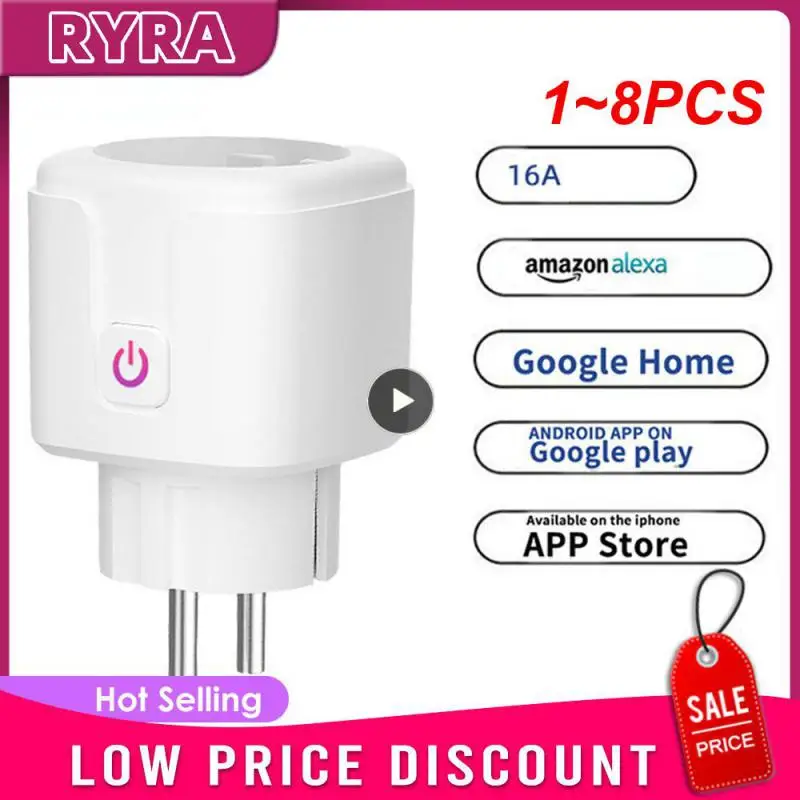 

1~8PCS Smart WiFi Plug Adaptor 16A Remote Voice Control Power Monitor Socket Outlet Timing Function work with Alexa Home