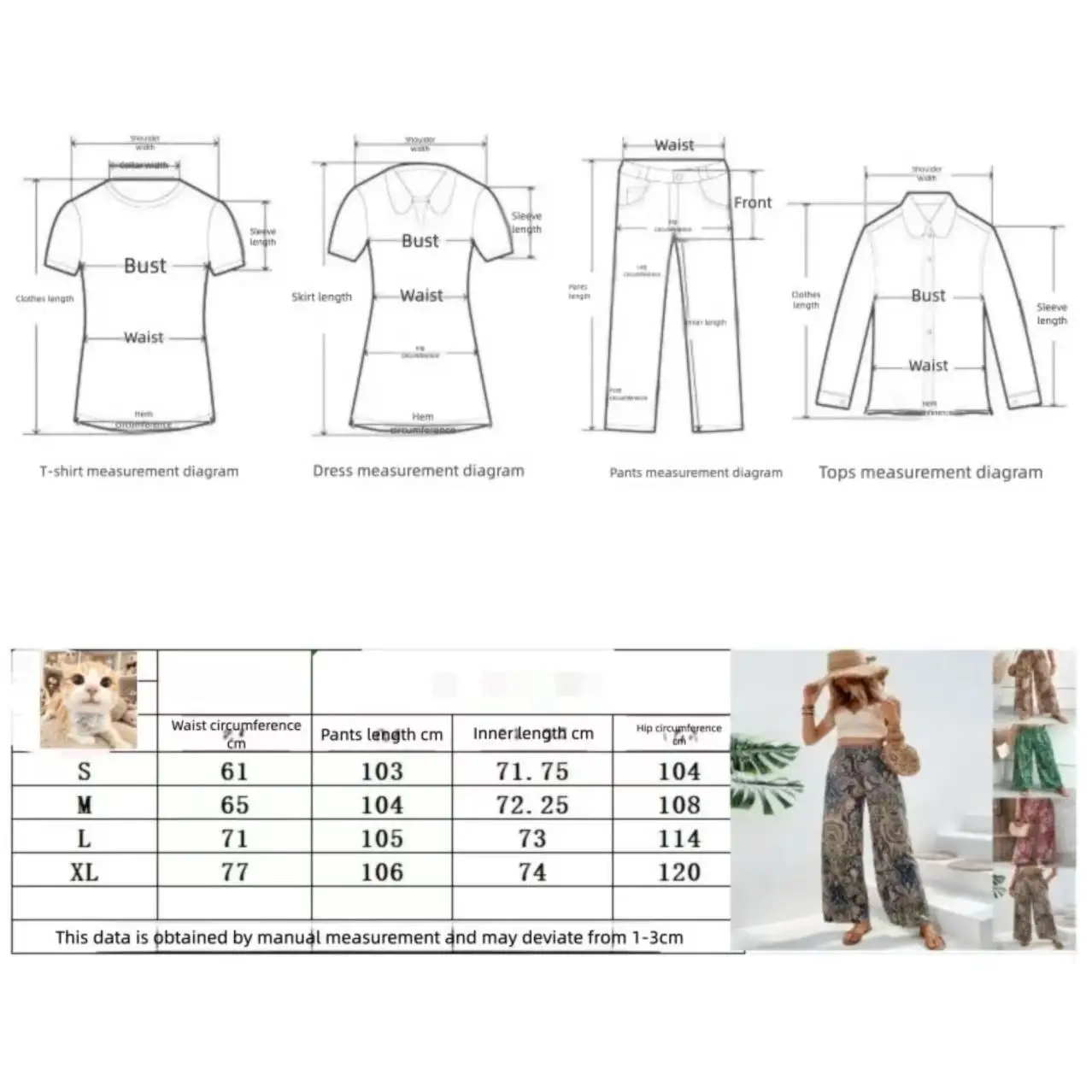 Women's Boho Paisley Print High Waist Wide Leg Pants Casual Loose Palazzo Trousers for Summer Beach Vacation 6