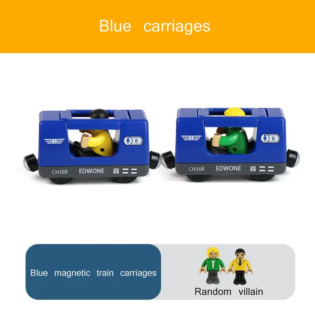 Wooden Remote Train Railway Accessories Remote Control Electric Train Magnetic Rail Car Fit For Thomas Train Track Toys For KidsBlue