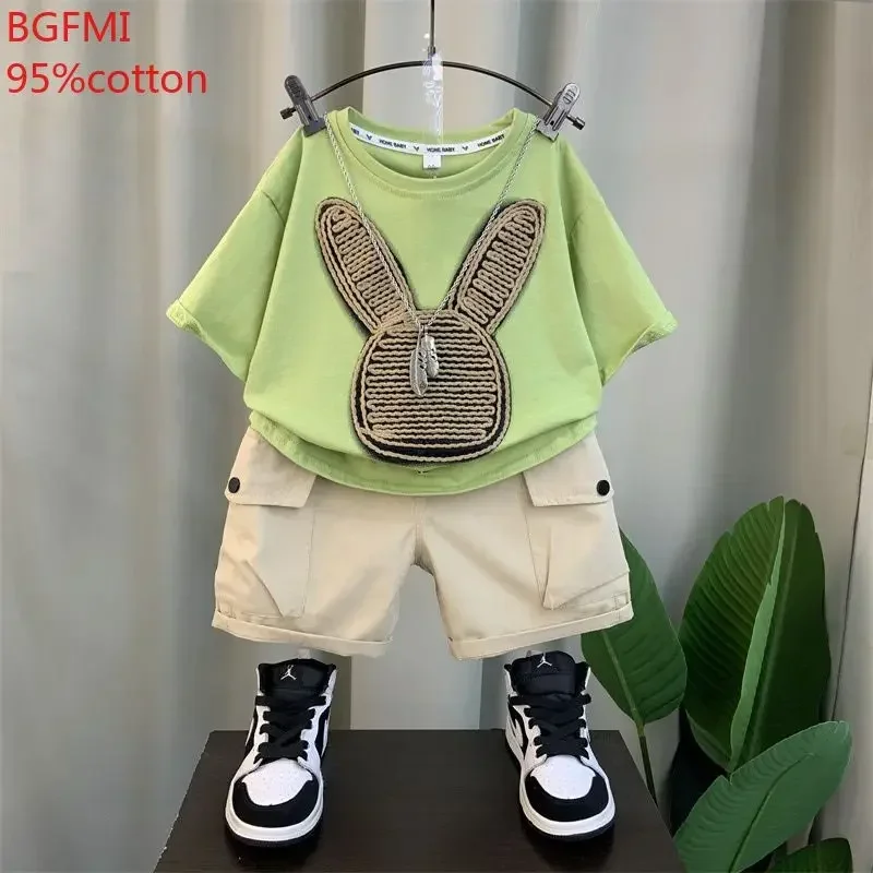 Korean Children's Top and Bottom Clothes Set Summer Kids Boys Clothes Baby Outdoor T-shirt + Shorts Two Pieces Set 1-11Y