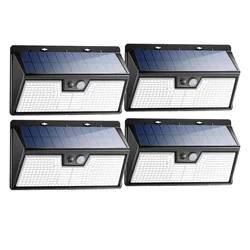 Outdoor Solar Motion Sensor Lights, 3 - Mode 318 LED Waterproof Fence and Wall Light - 0 - 5W (4PACK - cold white)