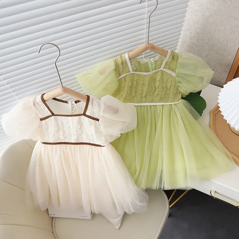 

Children's clothing, girls' summer princess dress, new children's bubble sleeved dress, thin mesh puffy skirt trend