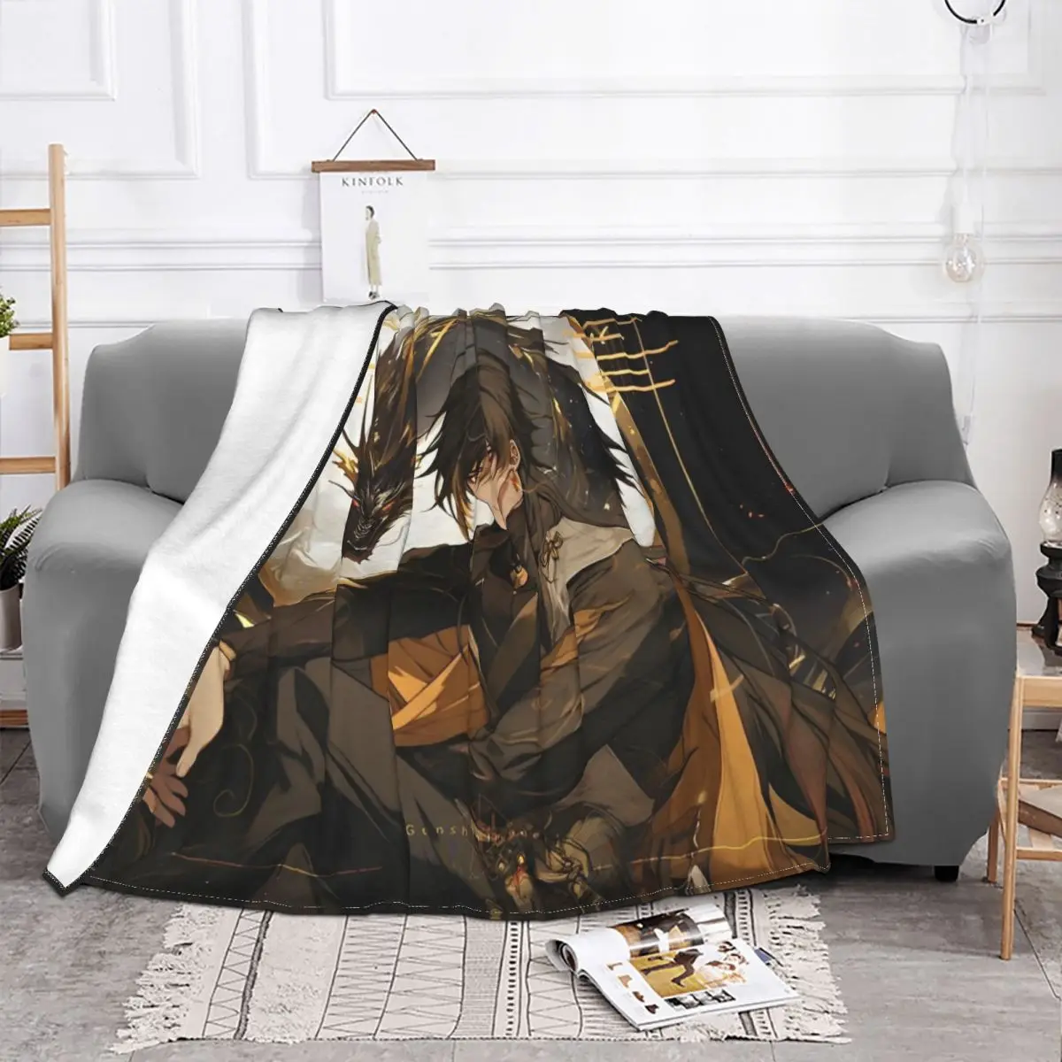 Genshin Impact Zhongli Blanket Flannel Textile Decor Anime Game Cartoon Portable Super Soft Throw Blanket for Home Car Quilt 2