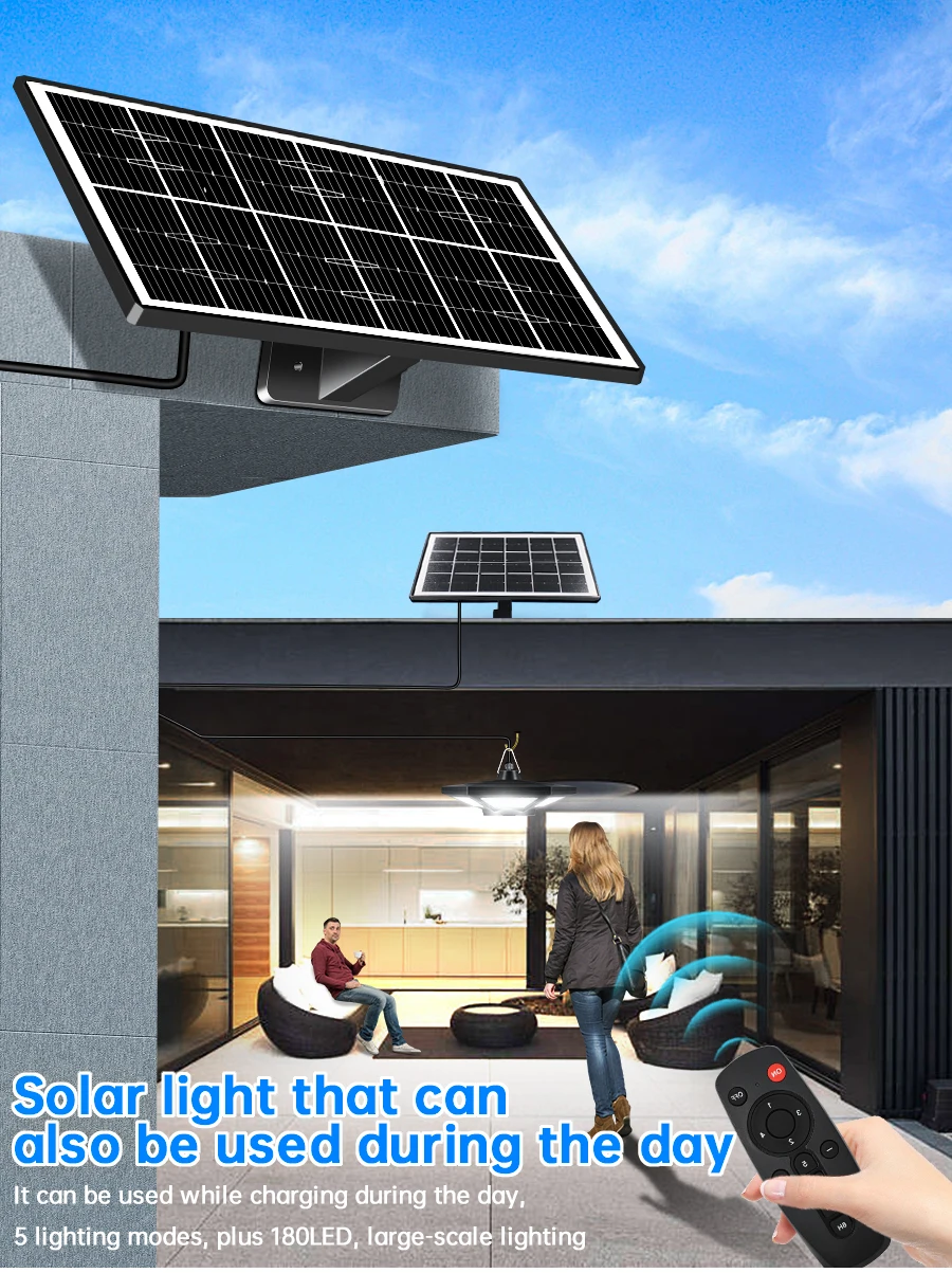 Description Picture 4 of itemSolar Shed Light Solar Pendant Light For Indoor Outdoor 180 LED 1000LM Solar Lamp With Remote Control for Barn Gazebo Garage