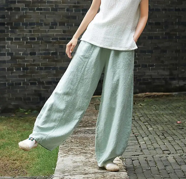 fashion clothing Spring Solid Color Pockets Loose Pants 2022 New Women Vintage Elastic Waist Cotton Linen Wide Leg Full Length Pants RV390 dickies 874