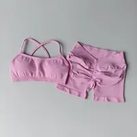 Seamless Yoga Shorts Set Yoga Women's Fitness Tight Bra Top Vest Gym Set Elastic Hip Lifting Gym Shorts Sports 2pcs Workout Suit - Image 6