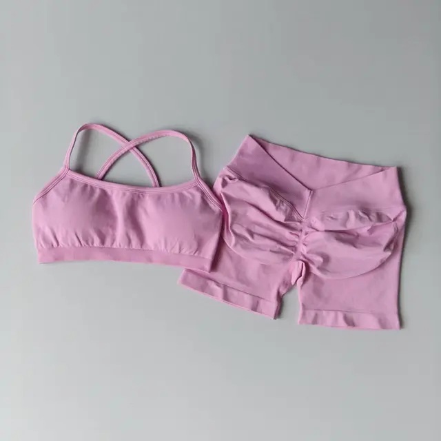 Seamless Yoga Shorts Set Yoga Women's Fitness Tight Bra Top Vest Gym Set Elastic Hip Lifting Gym Shorts Sports 2pcs Workout Suit