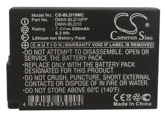 Batteria Della Fotocamera Per Panasonic Dmw-Bld10 Dmw-Bld10E Dmw-Bld10Gk Dmw-Bld10Pp Lumix Dmc-Gf2 Lumix Dmc-Gf2Ck 850Mah