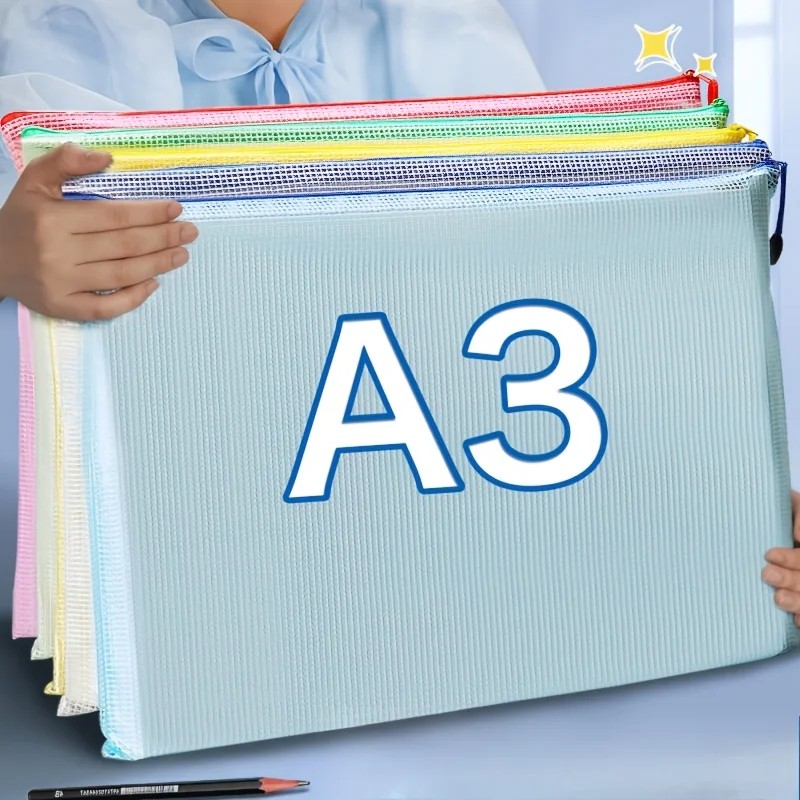 5PCS Waterproof A3 Zippered PVC Project Folders - Colorful Grid Design ...