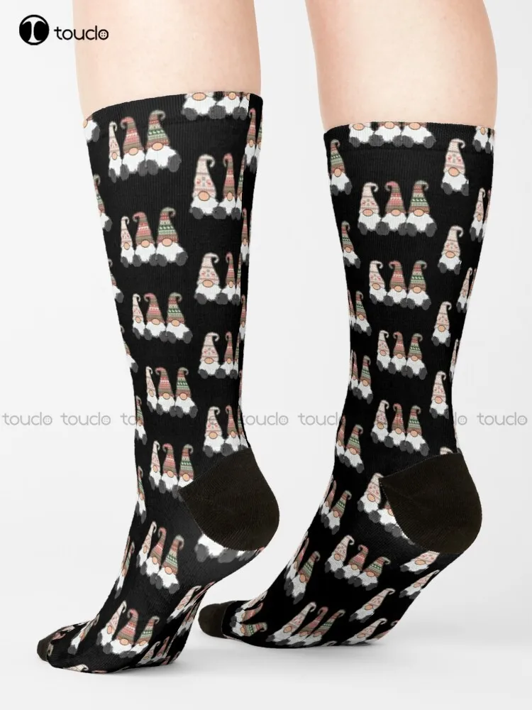

3 Nordic Gnomes Winter Christmas Swedish Tomte Cute Elves Socks White Men'S Socks Cartoon Street Skateboard Socks Custom Gift