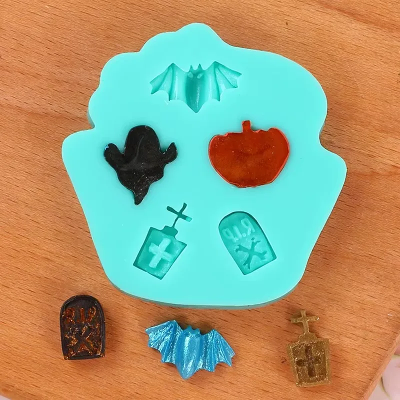 Halloween Non-Stick Silicone Baking Molds for DIY Fondant Chocolate Candy Cupcakes with Ghost Pumpkin Skull Witch Hat Designs