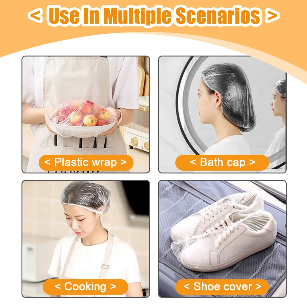 Disposable Shower Cap 50/100/200pcs Elastic Plastic Wrap Covers Food Non-woven Bath Hat Waterproof For Kitchen