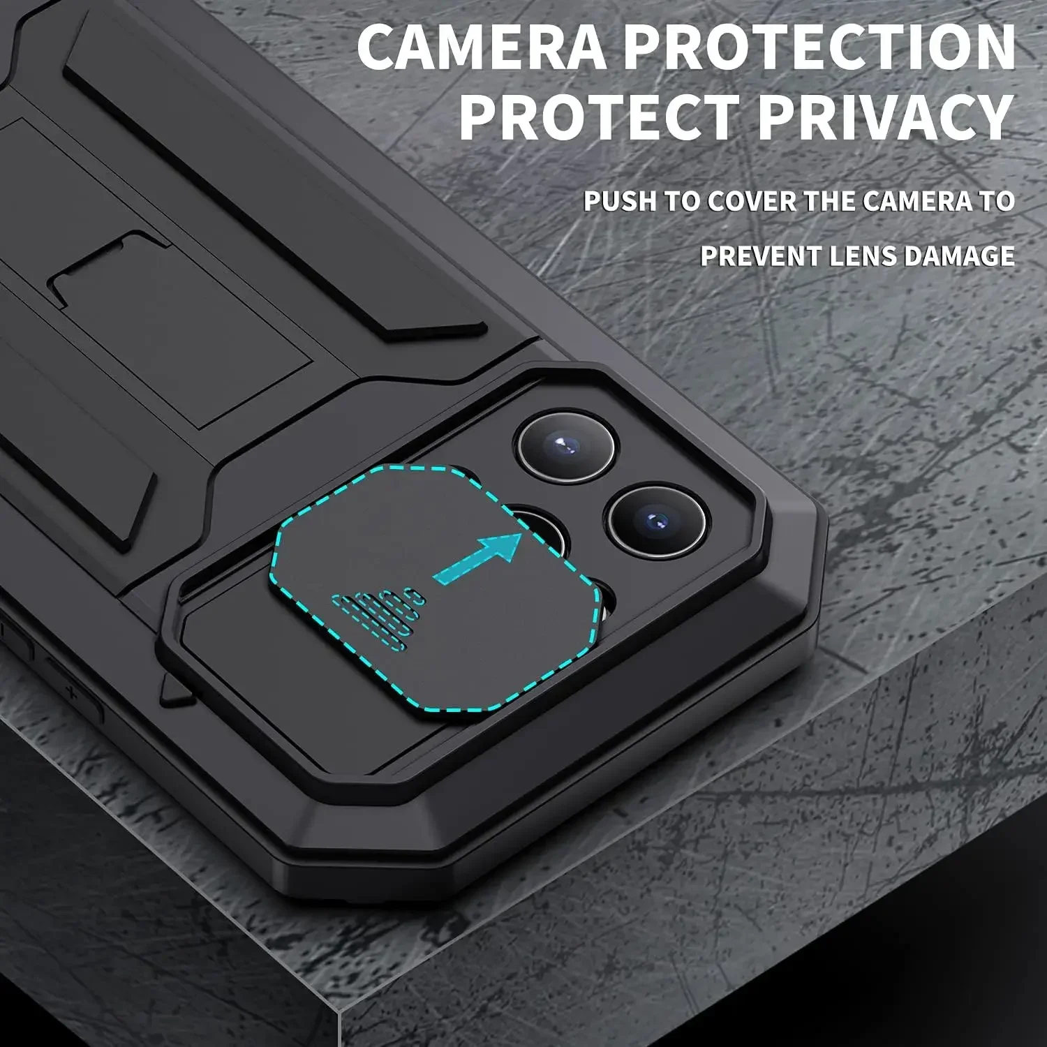 Rugged Aluminum Metal Armor Bumper Phone Case with Shockproof Glass Screen Protector